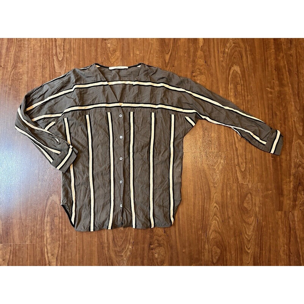 Tela Women's Striped Button Down Blouse Relaxed Fit Silk Blend Gray EU 42 US Sml
